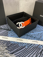 CHANEL 25S BELT 30 MM IN ORANGE CALFSKIN WITH SILVER HARDWARE 615097