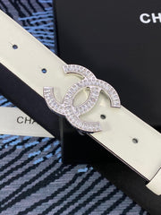 CHANEL 25S BELT 30 MM IN WHITE CALFSKIN WITH SILVER HARDWARE 615098