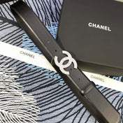 CHANEL 25S BELT 30 MM IN BLACK CALFSKIN WITH SILVER HARDWARE 615100