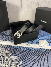 CHANEL 25S BELT 30 MM IN BLACK CALFSKIN WITH SILVER HARDWARE 615100