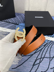 CHANEL 25S BELT 30 MM IN BROWN CALFSKIN WITH GOLD HARDWARE 615101