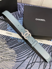CHANEL 25S BELT 30 MM IN GREY BLUE CALFSKIN WITH SILVER HARDWARE 615102