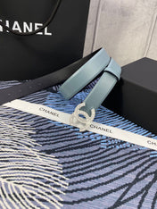 CHANEL 25S BELT 30 MM IN GREY BLUE CALFSKIN WITH SILVER HARDWARE 615102