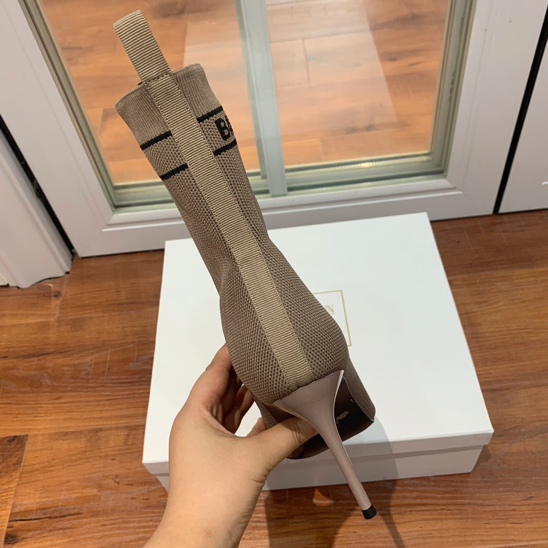 BALMAIN 26S BOOTS 105 MM IN TAUPE BROWN FLYKNIT STYLE 17