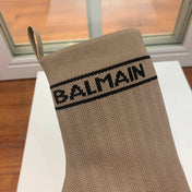 BALMAIN 26S BOOTS 105 MM IN TAUPE BROWN FLYKNIT STYLE 17