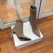 BALMAIN 26S BOOTS 105 MM IN TAUPE BROWN FLYKNIT STYLE 17