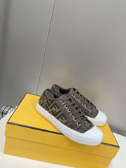 FENDI DOMINO MOTIF LOW-TOP SNEAKERS IN BROWN CANVAS