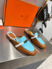 0Z MULE CARAMEL AND SKY CALFSKIN WITH PATTERN