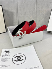 CC 30MM BELT IN CHERRY RED SMOOTH CALFSKIN WITH SILVER HARDWARE