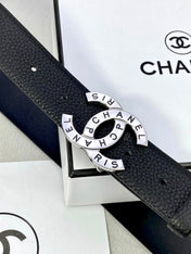 CC 30MM BELT IN BLACK SMOOTH CALFSKIN WITH SILVER HARDWARE