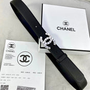 CC 30MM BELT IN BLACK SMOOTH CALFSKIN WITH SILVER HARDWARE