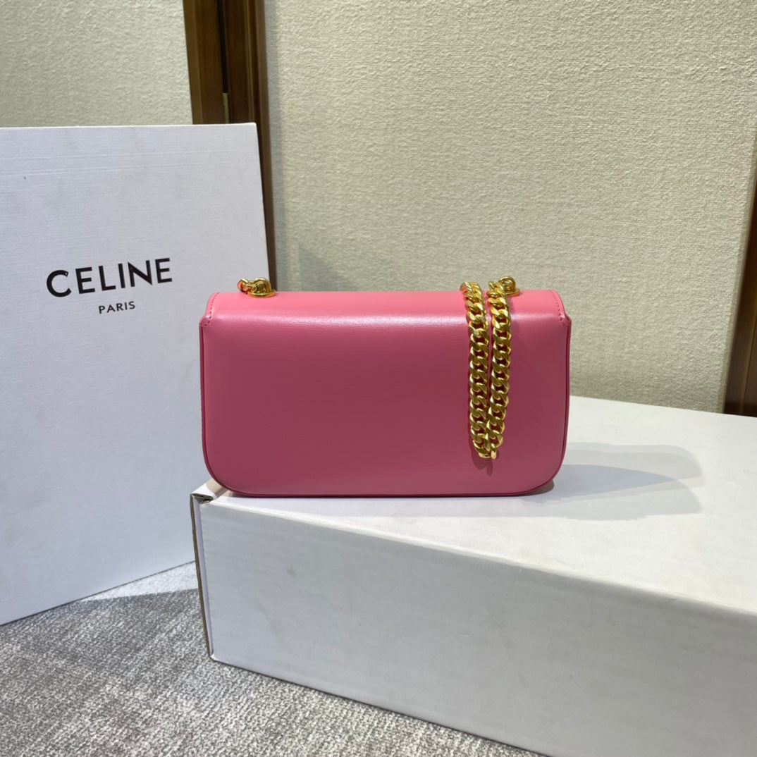 CHAIN EMBOSSED ARMPIT BAG 20 IN PINK CALFSKIN