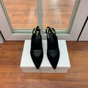 BALMAIN 26S SLINGBACK 95 MM IN BLACK SUEDE WITH GOLD HARDWARE