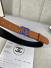 CC 30MM BELT IN BRONZE BROWN GRAINED CALFSKIN WITH NAVY BLUE METAL LOGO