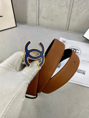 CC 30MM BELT IN BRONZE BROWN GRAINED CALFSKIN WITH NAVY BLUE METAL LOGO