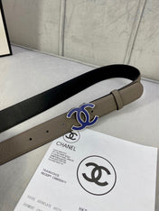 CC 30MM BELT IN MOCHA BROWN GRAINED CALFSKIN WITH NAVY BLUE LOGO