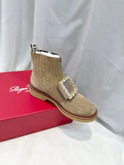 VIV' RANGERS CHELSEA BOOTIES IN LIGHT BROWN SUEDE CRYSTAL BUCKLE
