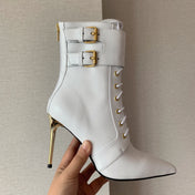 BALMAIN 26S LACE-UP ANKLE BOOTS 105 MM IN WHITE CALFSKIN