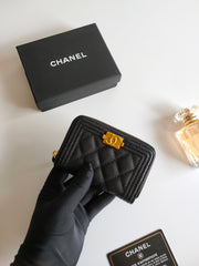 CC BOY ZIP COIN PURSE 11.5 BLACK GRAINED CALFSKIN GOLD ICON