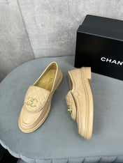 CHANEL 26S LOAFERS IN BEIGE QUILTED CALFSKIN WITH CC LOGO