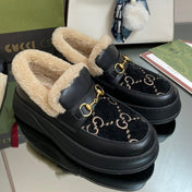 GG LOAFER IN BLACK JACQUARD AND CALFSKIN WITH BEIGE WOOL LINING