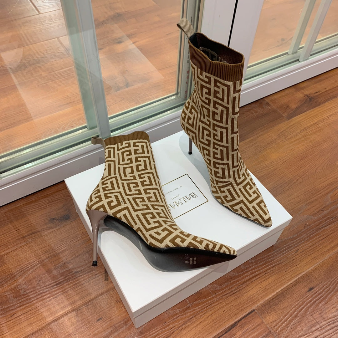 BALMAIN 26S BOOTS 105 MM IN BROWN AND BEIGE FLYKNIT STYLE 10