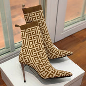 BALMAIN 26S BOOTS 105 MM IN BROWN AND BEIGE FLYKNIT STYLE 10