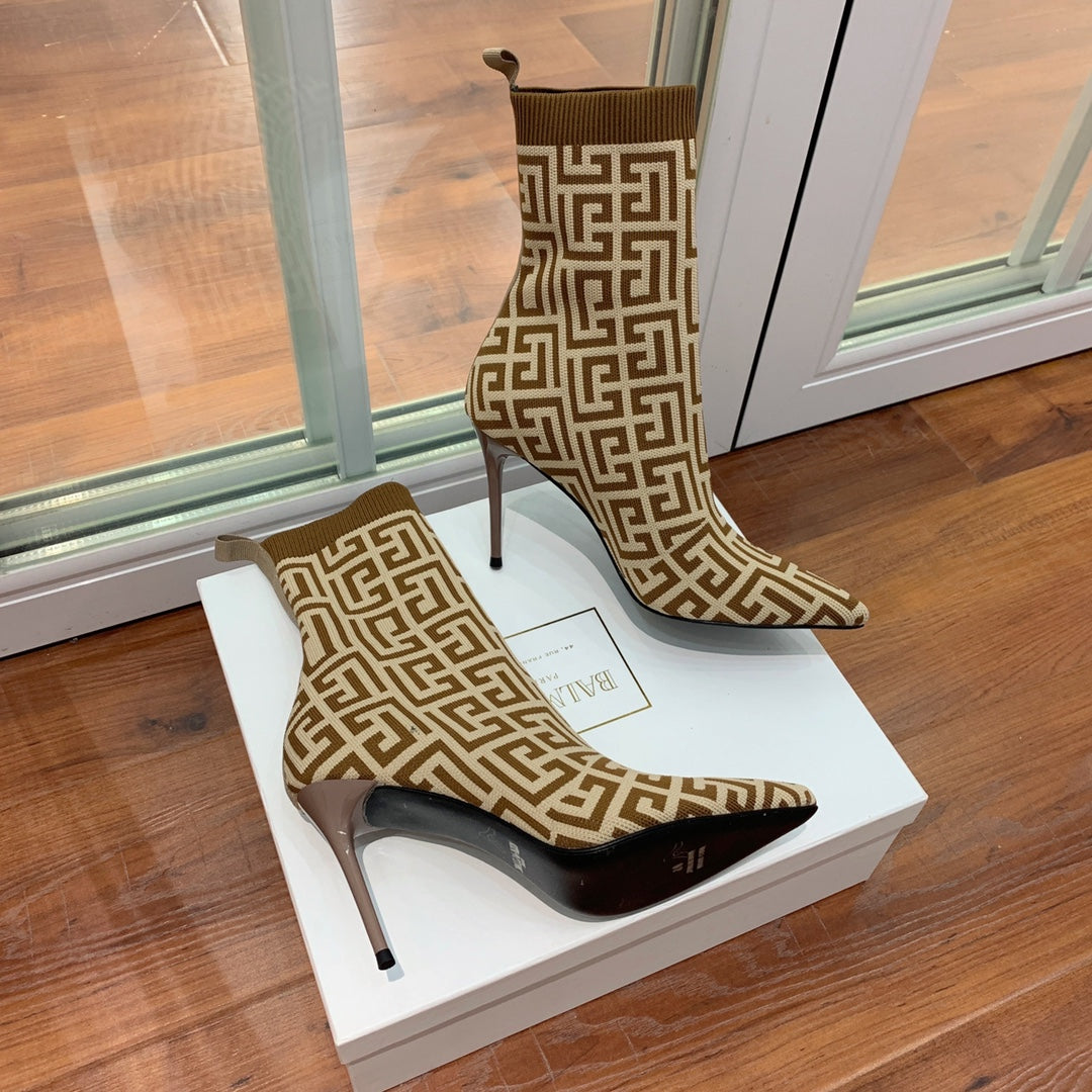 BALMAIN 26S BOOTS 105 MM IN BROWN AND BEIGE FLYKNIT STYLE 10