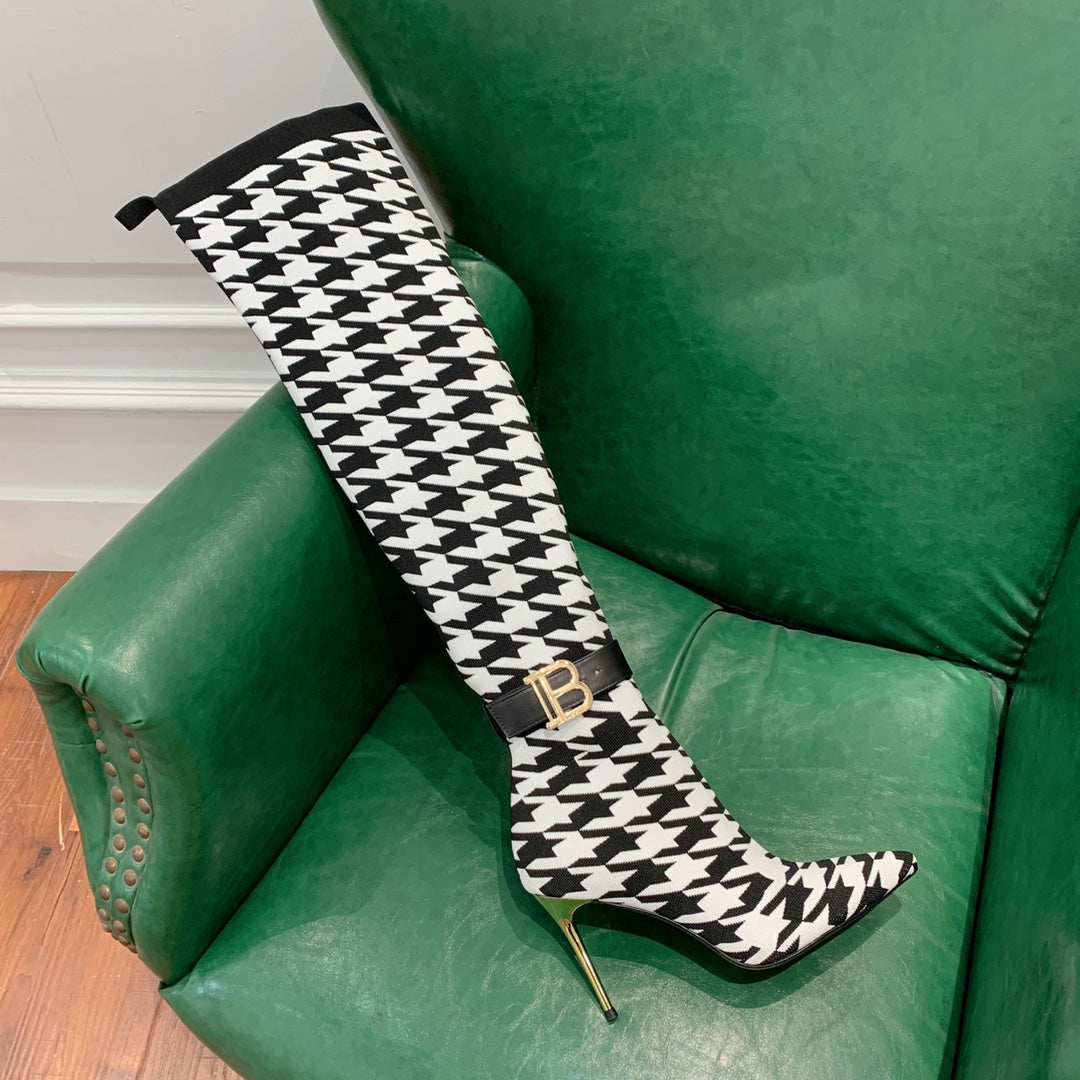 BALMAIN 26S HIGH-TOP BOOTS 105 MM IN BLACK AND WHITE FLYKNIT STYLE 3