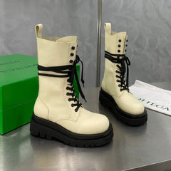 LUG LACE-UP BOOT IN BEIGE CREAM CALFSKIN 7 CM