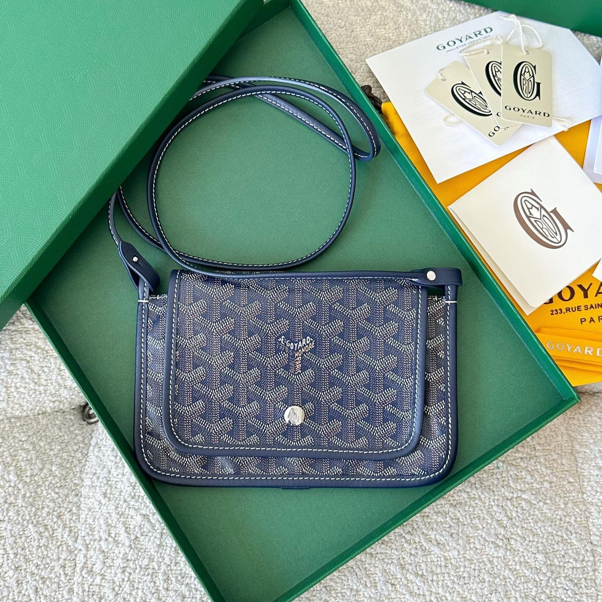 PLUMET POCKET WALLET 20 IN NAVY BLUE GOYARDINE CANVAS AND LAMBSKIN TRIM