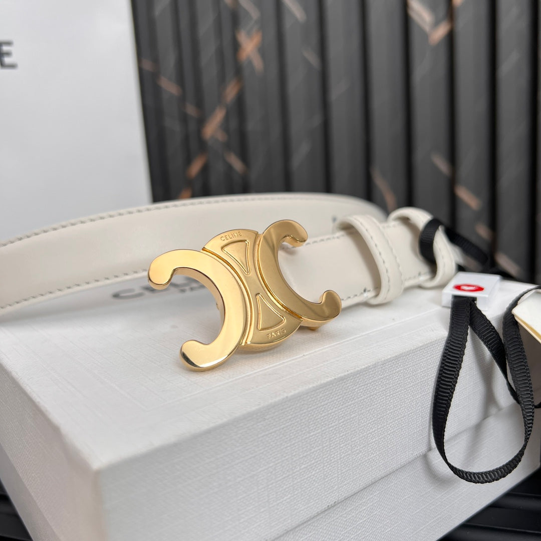 CL TRIOMPHE 25 MM BELT IN WHITE CALFSKIN GOLD HARDWARE