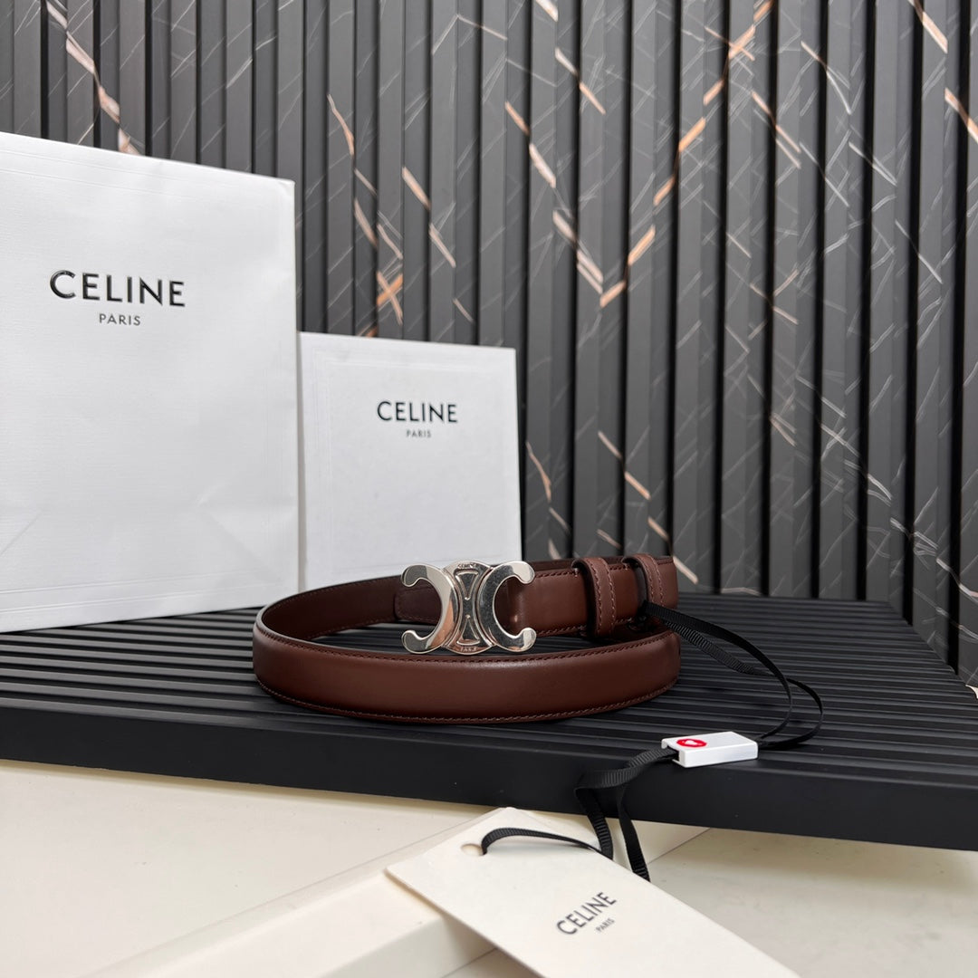 TRIOMPHE 25 MM BELT IN DARK BROWN CALFSKIN SILVER HARDWARE