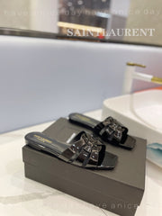 SL TRIBUTE SLIPPERS GLOSSY BLACK CALFSKIN