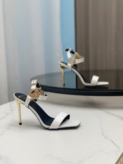 BALMAIN 25S HIGH HEELS WITH B METAL DETAIL 95MM IN LIGHT GRAY CALFSKIN