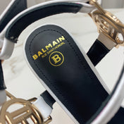 BALMAIN 25S HIGH HEELS WITH B METAL DETAIL 95MM IN LIGHT GRAY CALFSKIN