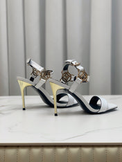 BALMAIN 25S HIGH HEELS WITH B METAL DETAIL 95MM IN LIGHT GRAY CALFSKIN