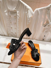 0ASIS SANDALS BLACK LAMBSKIN ATTACH CRYSTAL