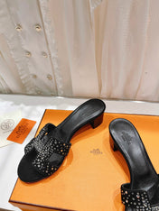 0ASIS SANDALS BLACK LAMBSKIN ATTACH CRYSTAL