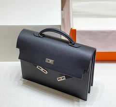 KELLY DEPECHES 34 BRIEFCASE IN BLACK TOGO CALFSKIN SILVER HARDWARE