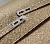 KELLY DEPECHES 38 BRIEFCASE IN ETOUPE TOGO CALFSKIN SILVER HARDWARE