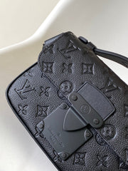 LV 25S S LOCK MESSENGER BAG 21 IN BLACK FULL EMBOSSED TAURILLON CALFSKIN