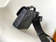 LV 25S S LOCK MESSENGER BAG 21 IN BLACK FULL EMBOSSED TAURILLON CALFSKIN
