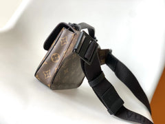 LV 25S S LOCK MESSENGER BAG 21 IN BLACK AND BROWN MONOGRAM MACASSAR CALFSKIN