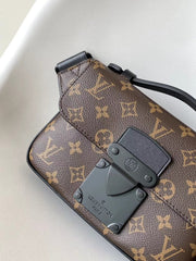 LV 25S S LOCK MESSENGER BAG 21 IN BLACK AND BROWN MONOGRAM MACASSAR CALFSKIN