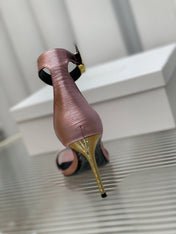 BALMAIN 25S METAL BUCKLE HIGH HEELS 95MM IN IRIDESCENT PURPLE CALFSKIN