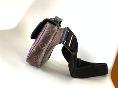 LV 25S S LOCK MESSENGER BAG 21 IN PURPLE AND BROWN MONOGRAM MACASSAR CANVAS