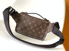 LV 25S S LOCK MESSENGER BAG 21 IN PURPLE AND BROWN MONOGRAM MACASSAR CANVAS