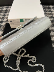 CC KELLY 18 BAG IN SILVER CALFSKIN WITH STRAP