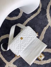 Fend Baguette 27 Bag With FF Motif White Leather Ghw